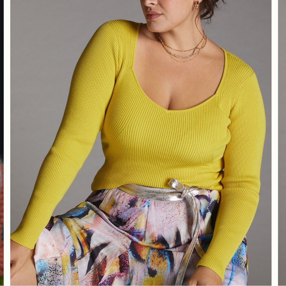 Anthropologie Yellow Ribbed Sweetheart Sweater Size S